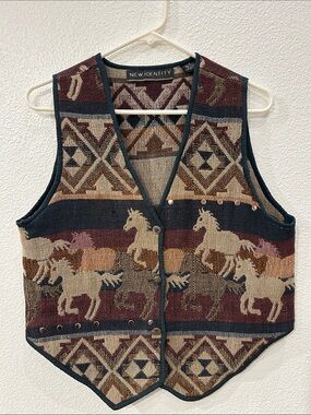 New Identity Woven Horse Tapestry Vest - Multicolor, Small